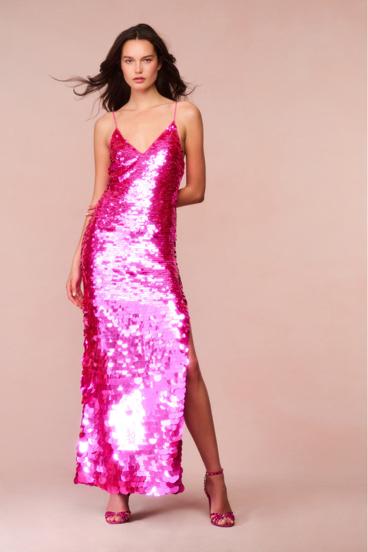 Xscape dress good women’s 4 pink sequin sparkle v-neck maxi barbiecore formal dance