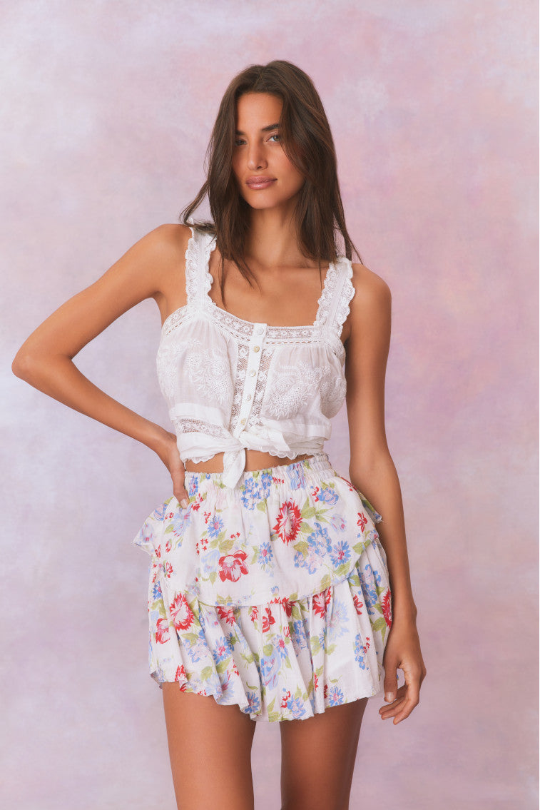 Ruffle Mini Tropical Floral Skirt- Women's Designer Luxury Dresses |  LoveShackFancy