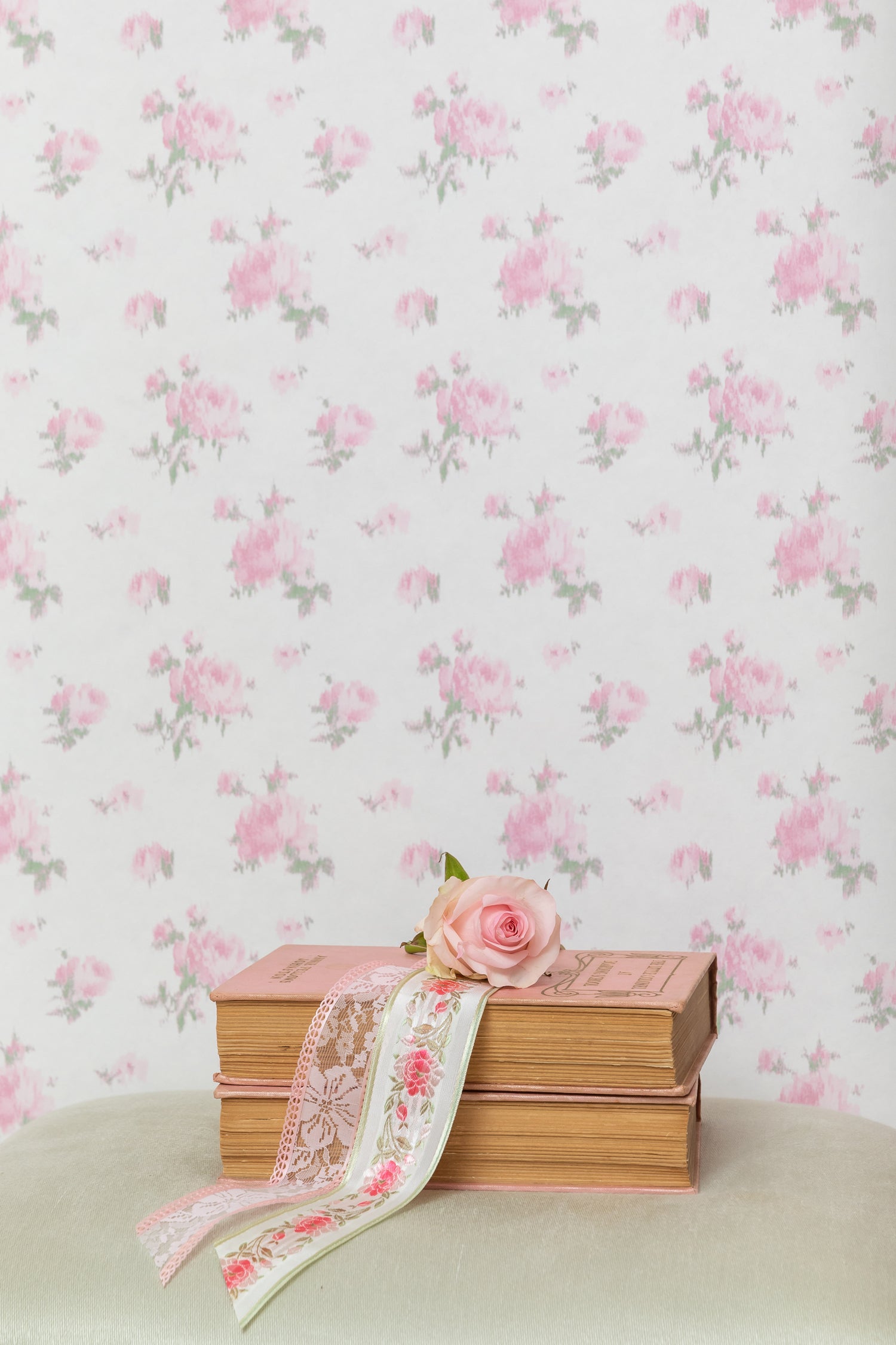 Dreamy Days Pink Parfait Stripe & Floral Wallpaper