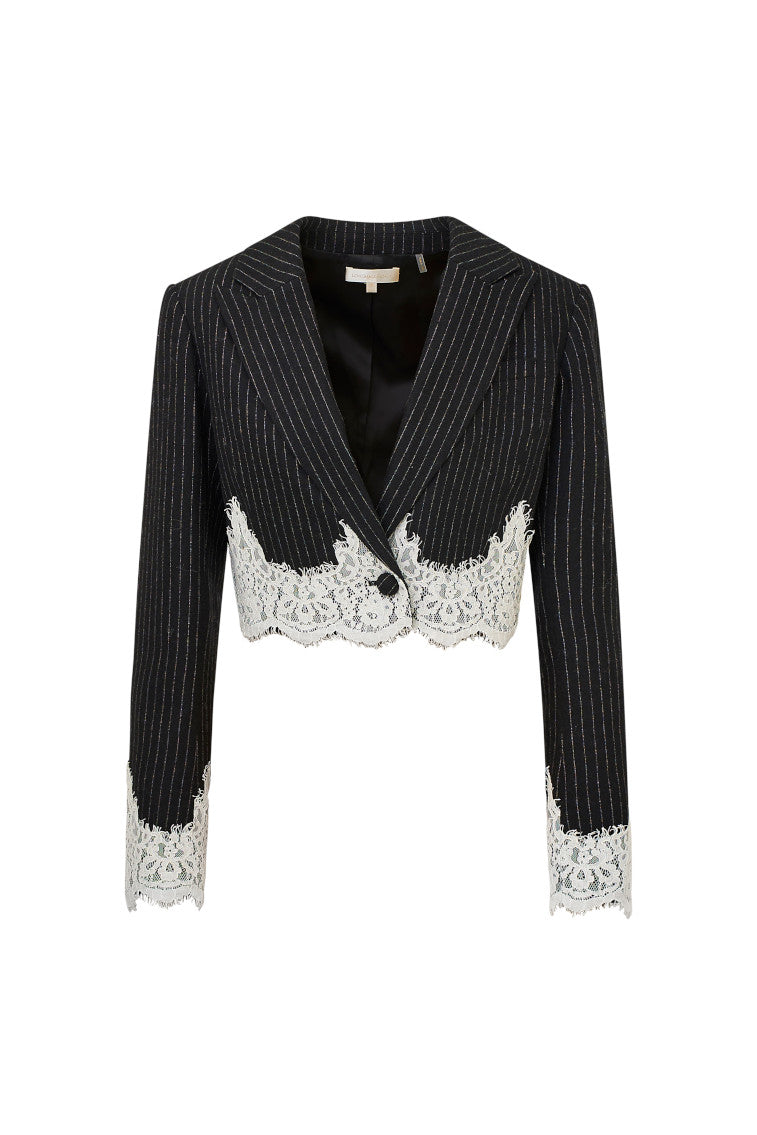 Icarus Pinstriped Lace-Detailed Jacket