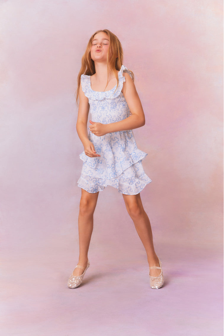 Girls Marcela Bow Print Cotton Dress
