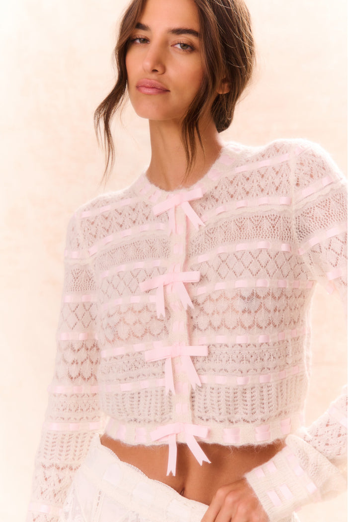 Roselline Bow-Detailed Knit Cardigan