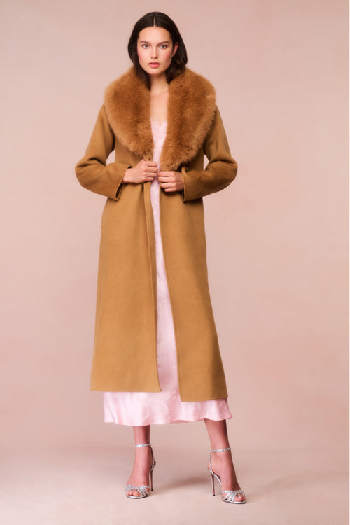 Mahika Wool-Cashmere Faux Fur Collar Coat