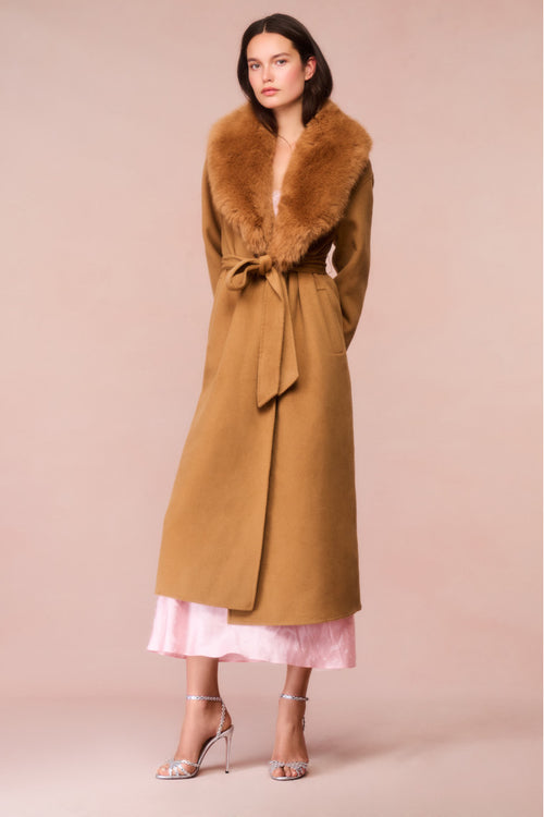 Mahika Wool-Cashmere Faux Fur Collar Coat