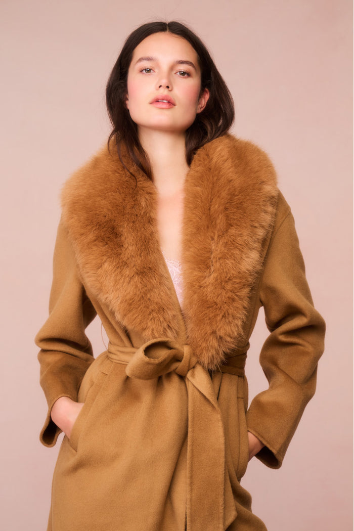 Mahika Wool-Cashmere Faux Fur Collar Coat