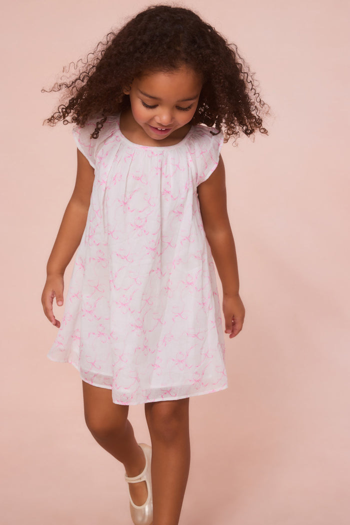 Girls Lou Bow Print Mini Dress