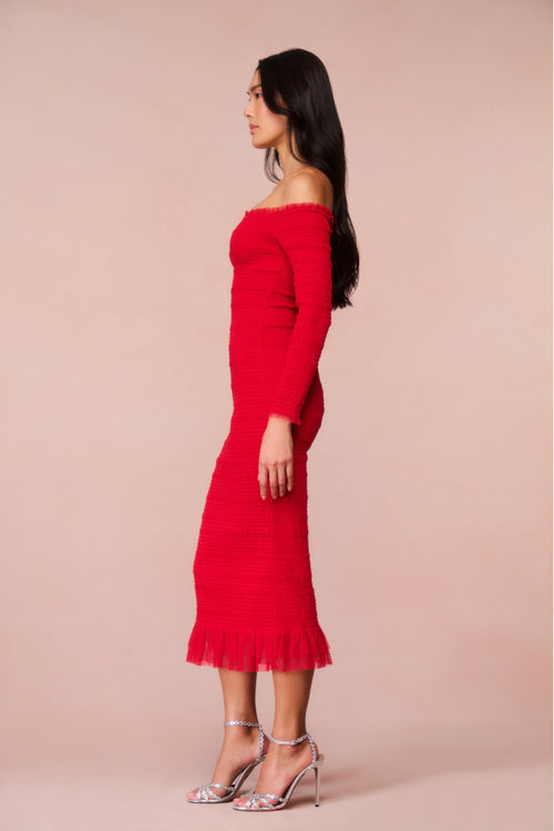 Avelle Smocked Tulle Midi Dress