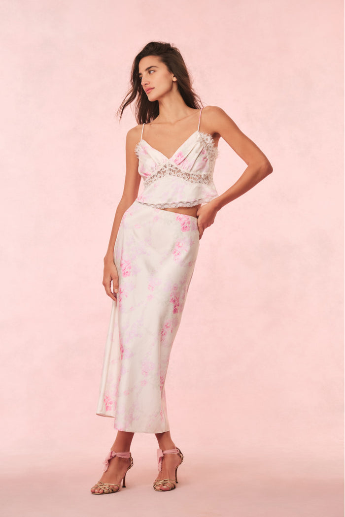 Castle Satin Floral Maxi Skirt