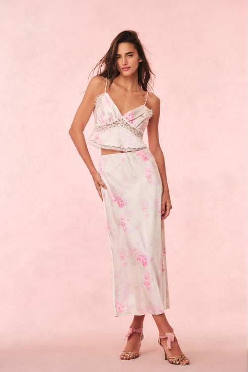 Castle Satin Floral Maxi Skirt