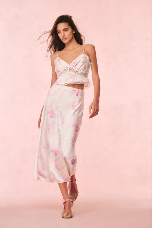 Castle Satin Floral Maxi Skirt