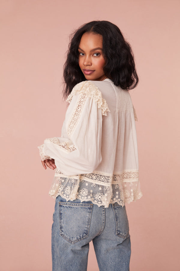 Kava Ruffle Long Sleeve Blouse- Women's Designer Tops