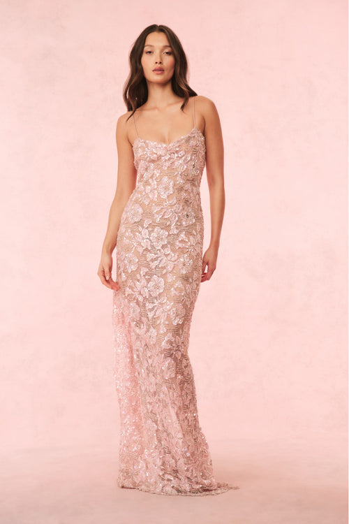 Ciona Sequin Chantilly Lace Gown