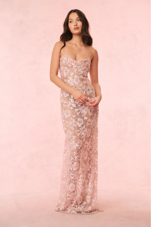 Ciona Sequin Chantilly Lace Gown