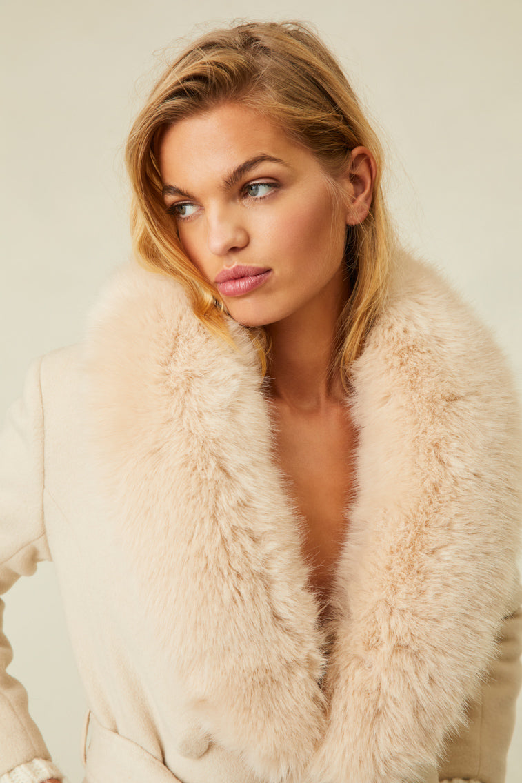 Cream faux fur collar on sale coat