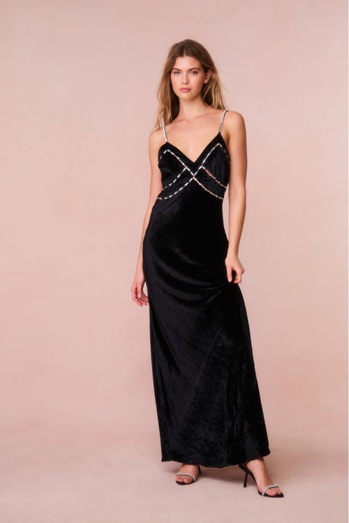 Corrino Velvet Embellished Maxi Dress