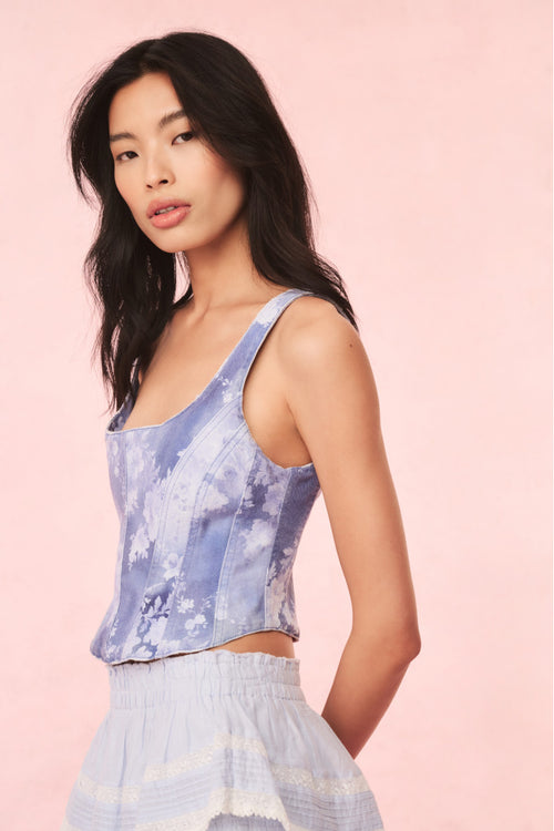 Emika Floral Denim Bustier Top