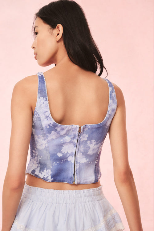 Emika Floral Denim Bustier Top