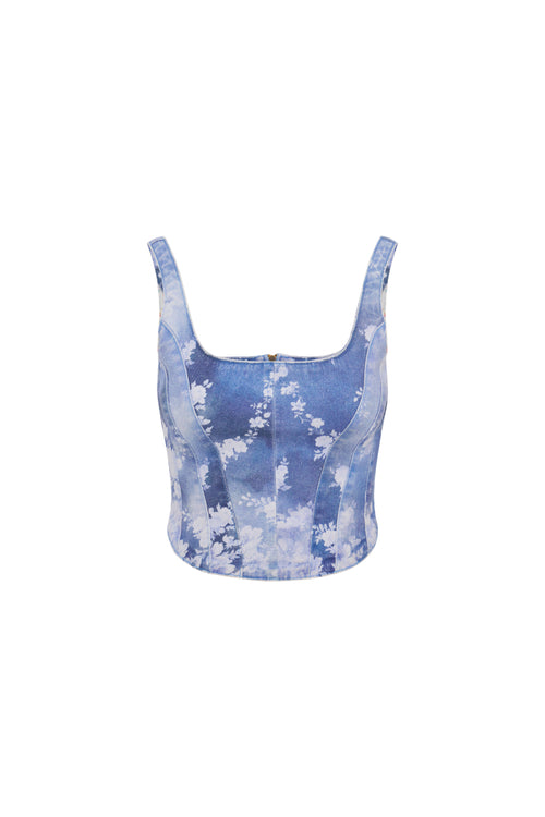 Emika Floral Denim Bustier Top