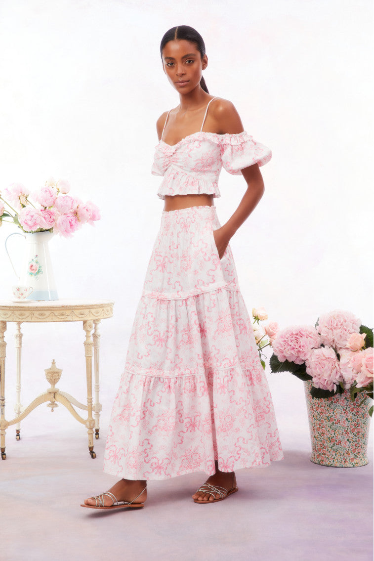 Evera Bow Print Cotton Maxi Skirt