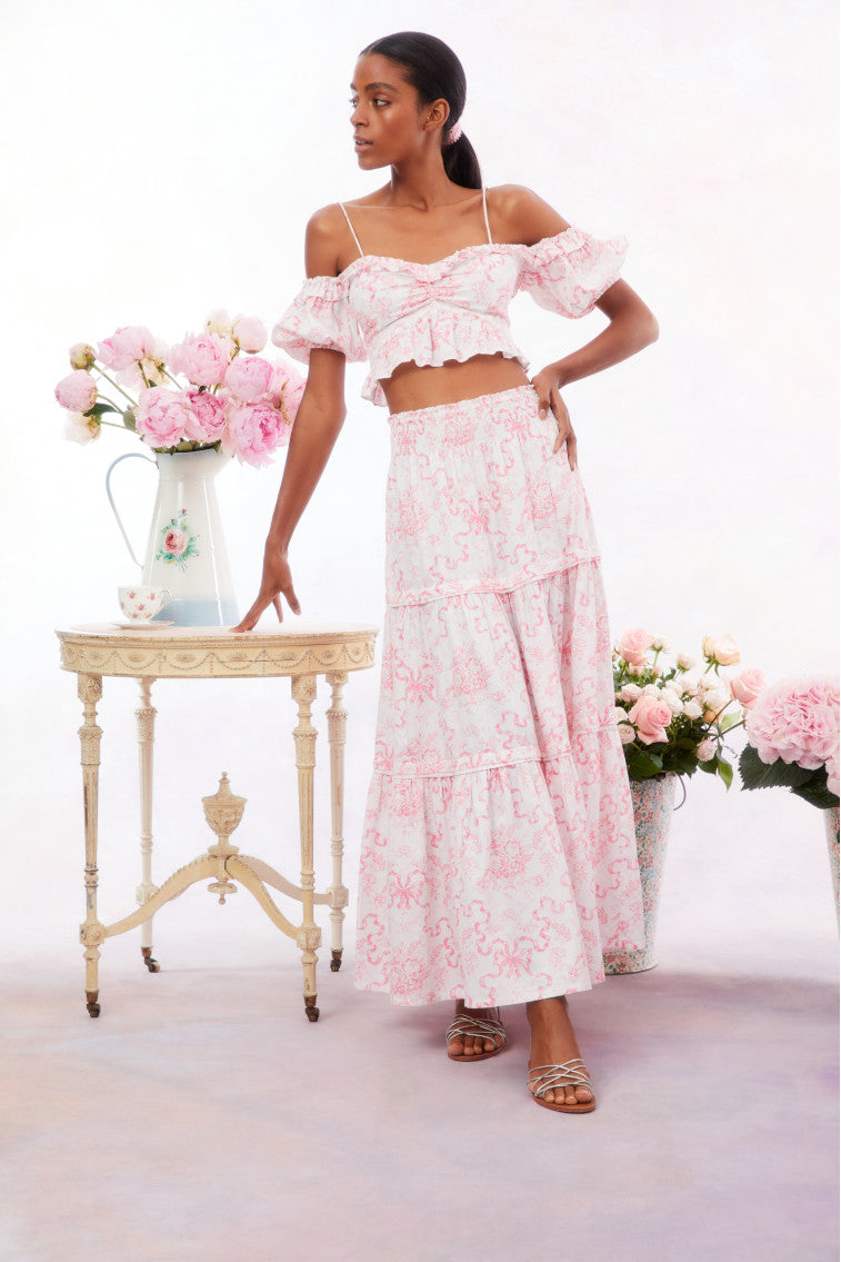 Evera Bow Print Cotton Maxi Skirt