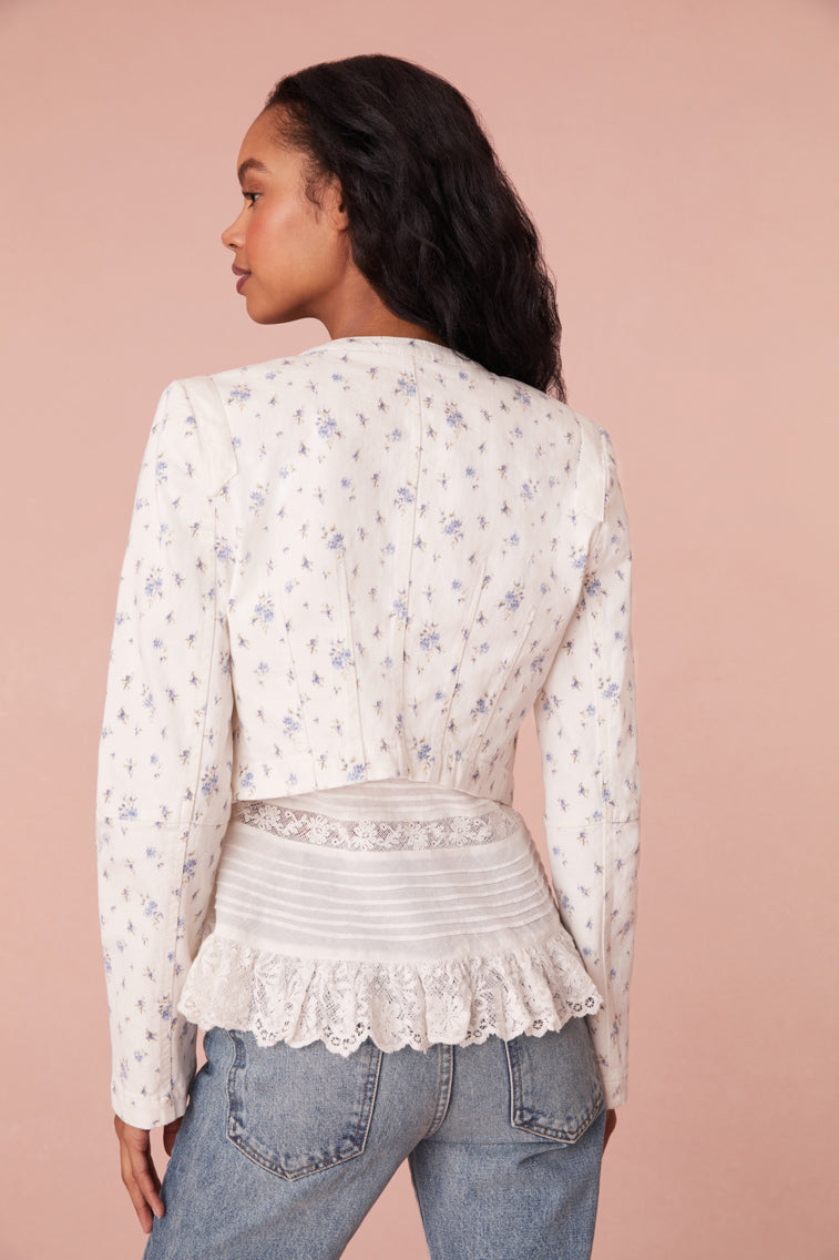 Kemmi pale blue jacquard lace cropped jacket best sale