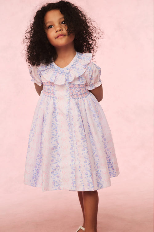 Cecil & Lou Girls Floral Bow Smocked Dress