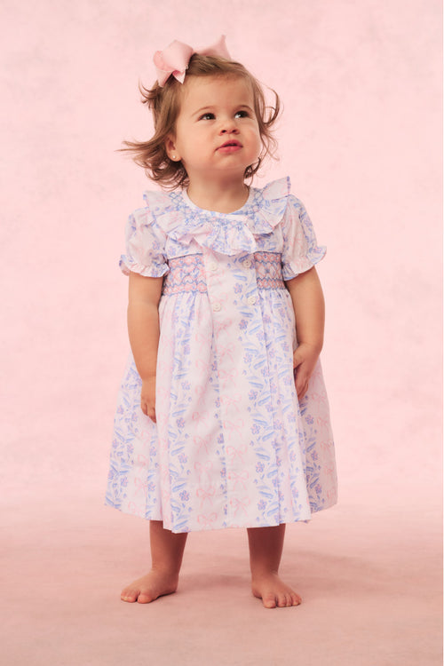 Cecil & Lou Girls Floral Bow Smocked Dress