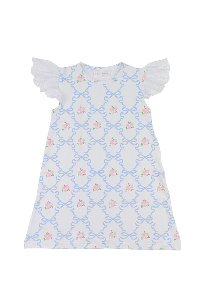 Cecil & Lou Girls Rose and Blue Bow Knit Dress