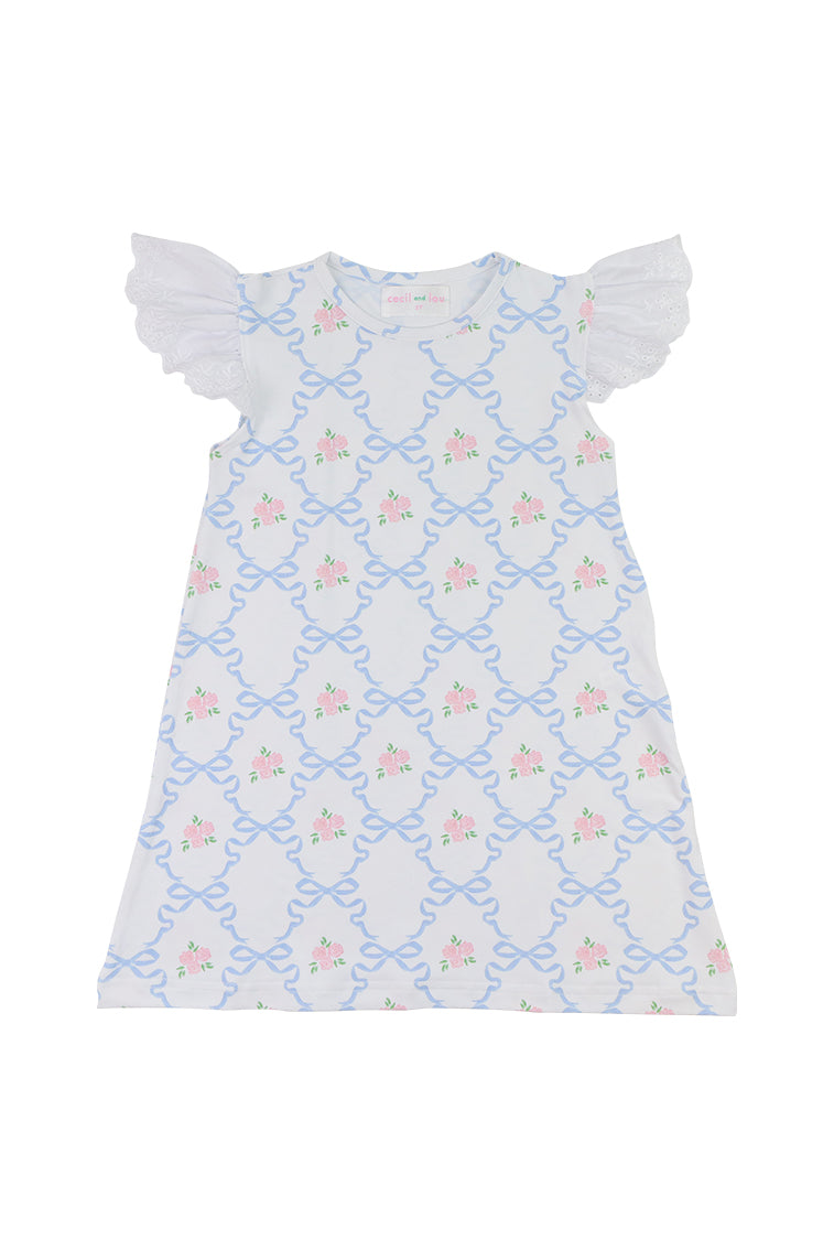 Cecil & Lou Girls Rose and Blue Bow Knit Dress