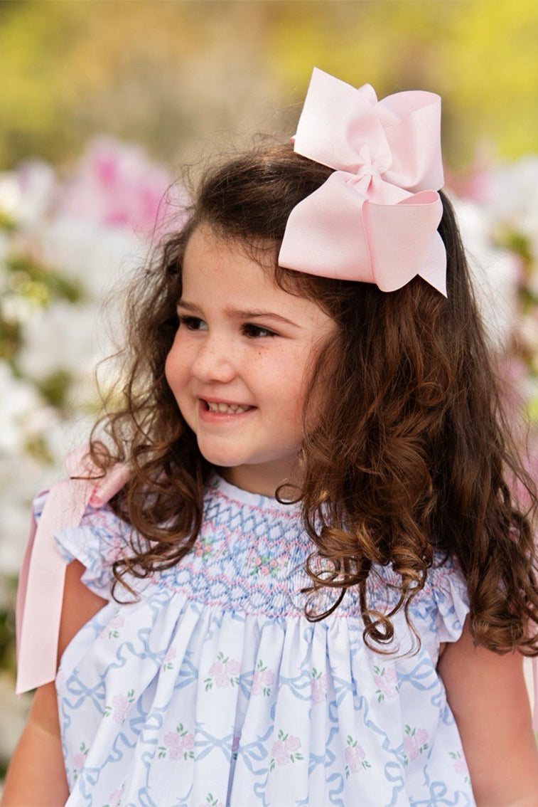 Cecil & Lou Girls Pink and Blue Bouquet Ribbon Smoked Dress