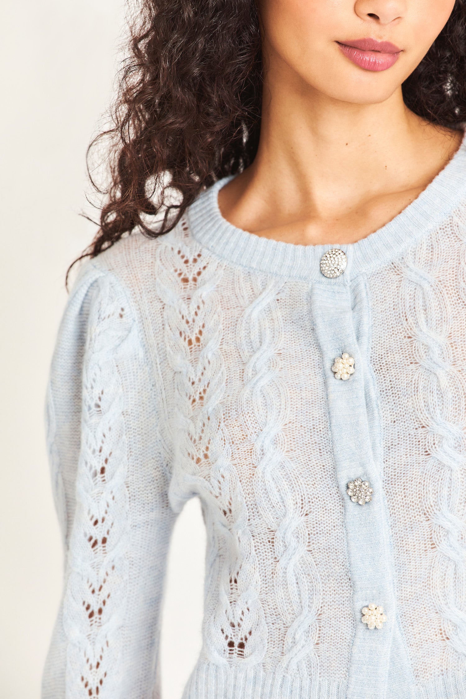 Honet - Lace Front Tie Bell Long-Sleeve Cardigan