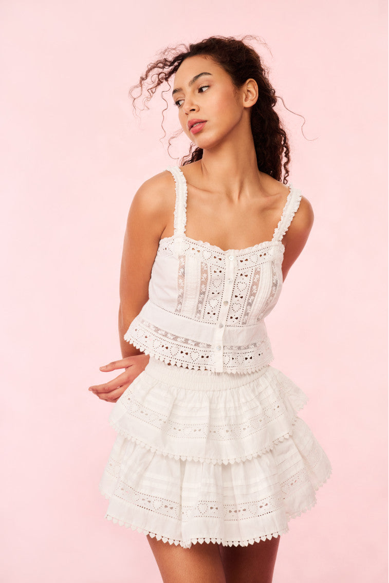 Ruffle Mini Heart Eyelet Lace Skirt