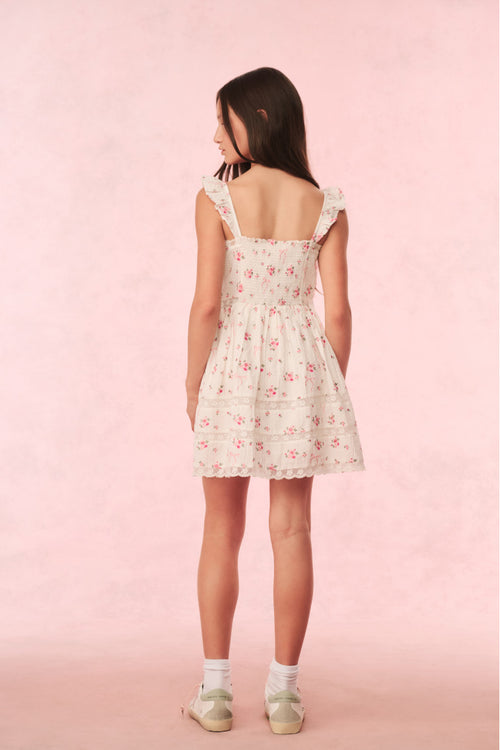 Girls Laurier Cotton Rose & Bow Dress