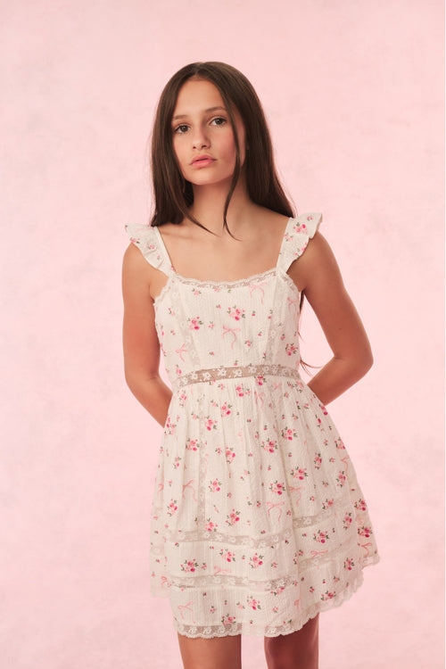 Girls Laurier Cotton Rose & Bow Dress