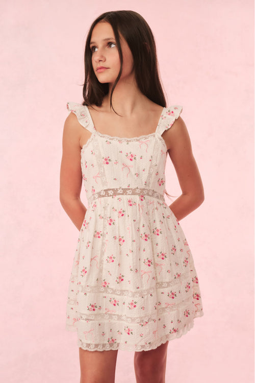 Girls Laurier Cotton Rose & Bow Dress