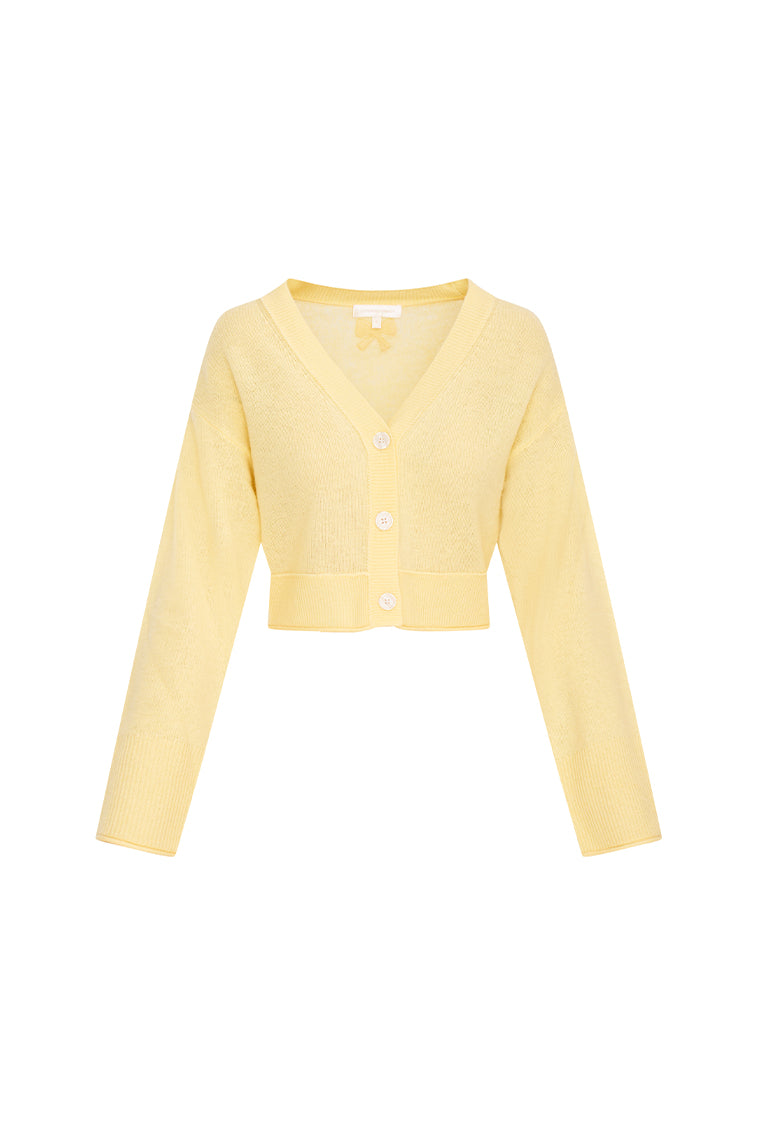 Lawrence Yellow Bow Applique Cardigan