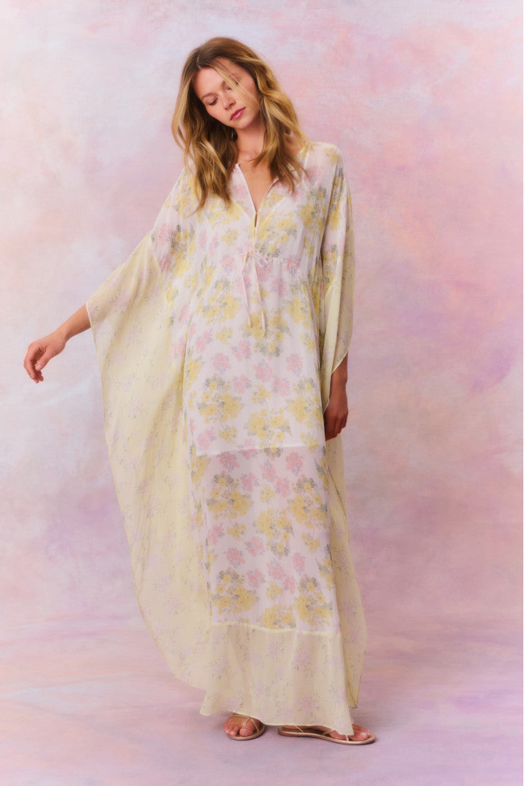 Lupine Chiffon Mixed Print Kaftan