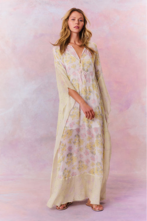 Lupine Chiffon Mixed Print Kaftan