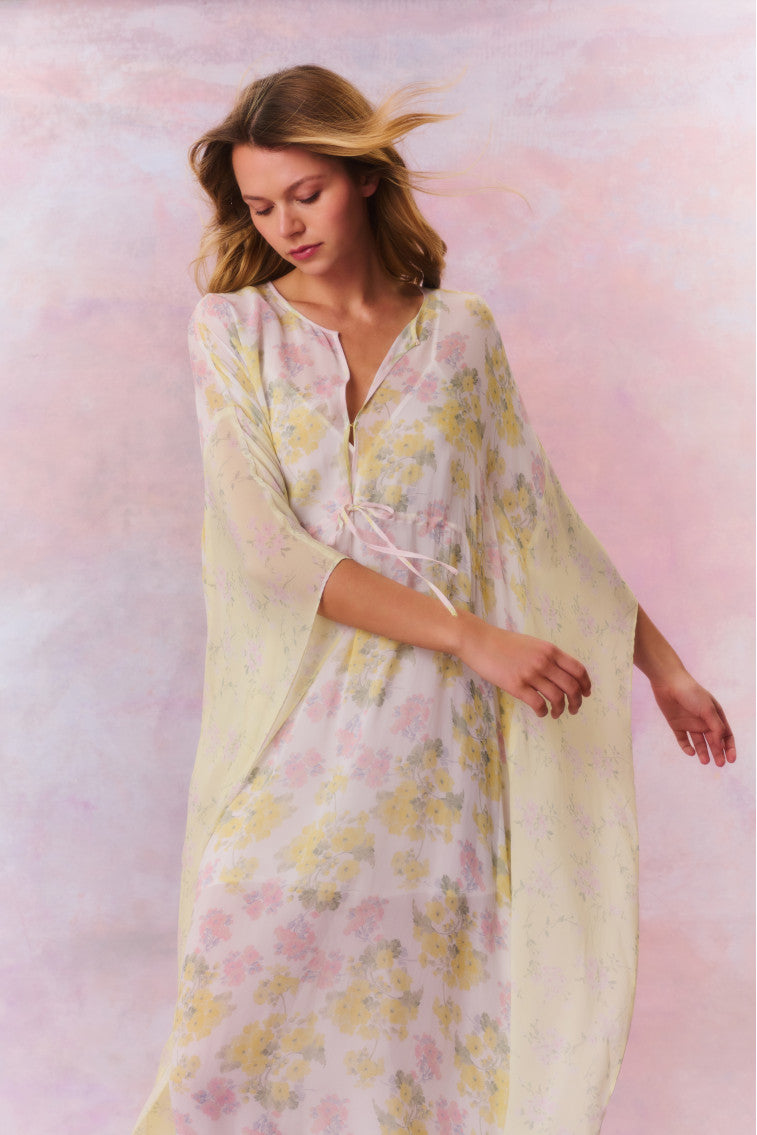 Lupine Chiffon Mixed Print Kaftan