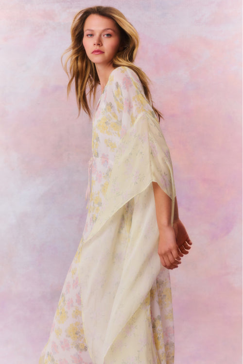 Lupine Chiffon Mixed Print Kaftan