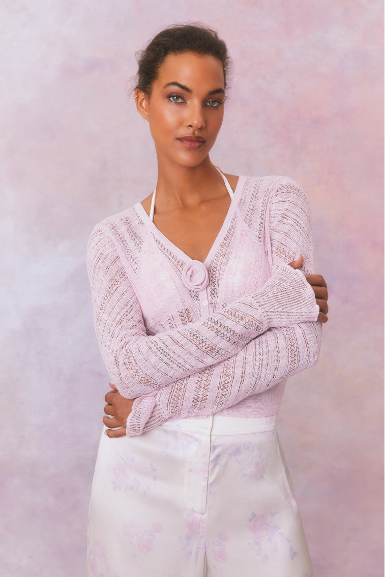 Luz Cotton Pointelle Rosette Cardigan