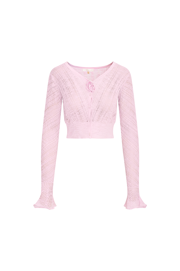 Luz Cotton Pointelle Rosette Cardigan