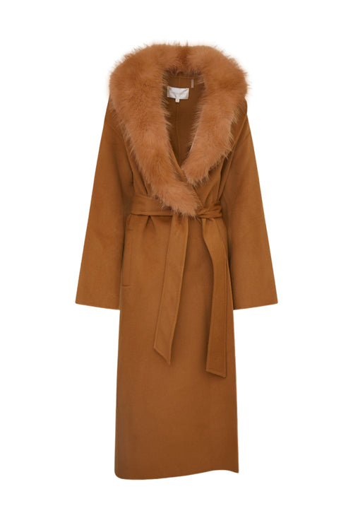 Mahika Wool-Cashmere Faux Fur Collar Coat