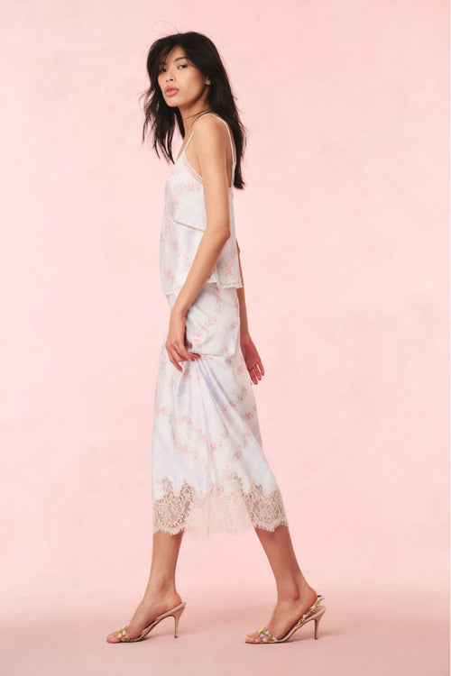 Malina Satin Floral Midi Slip Skirt