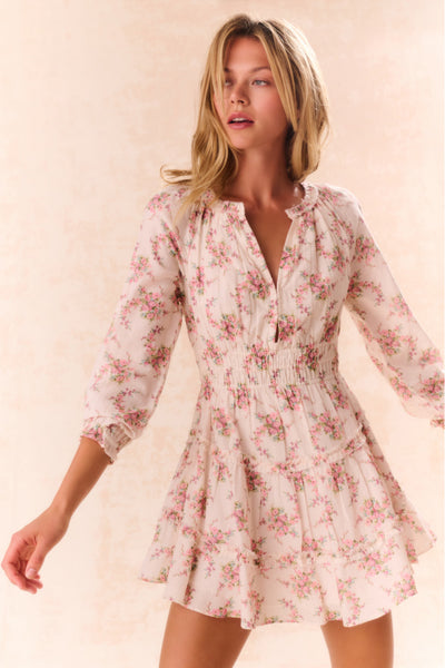 LoveShackFancy store Marcella Ruffle Sleeve Floral Mini Dress - Size Medium