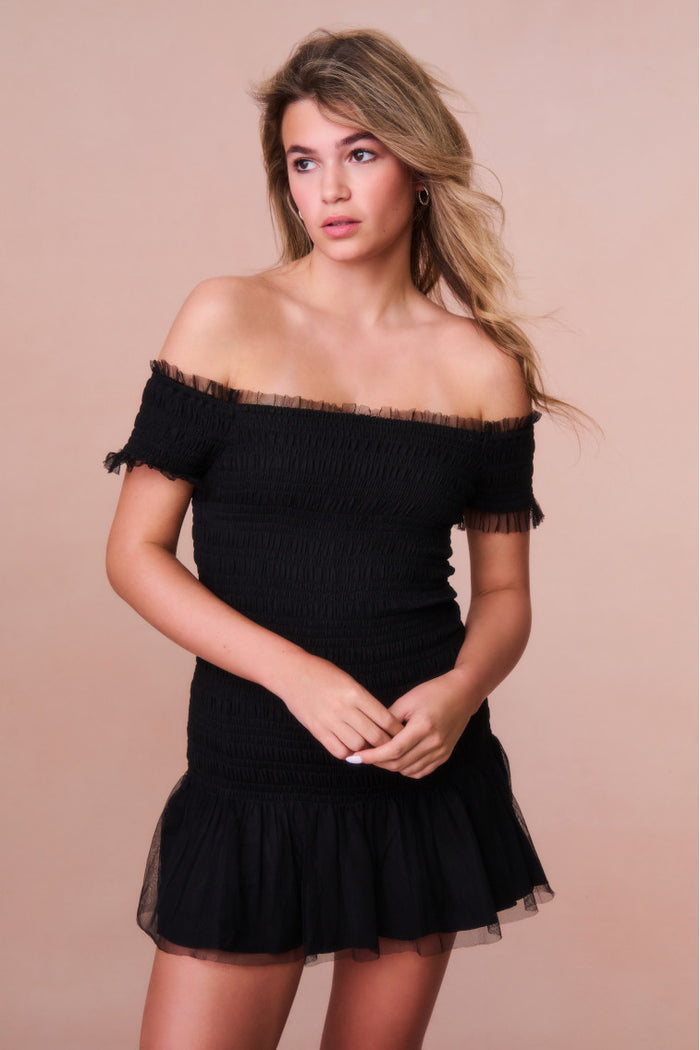 Girls Mosa Off-The-Shoulder Mini Dress