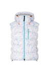 Quilted puffer vest with drawstring hood and two-way zipper