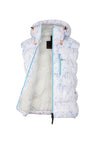 Quilted puffer vest with drawstring hood and two-way zipper