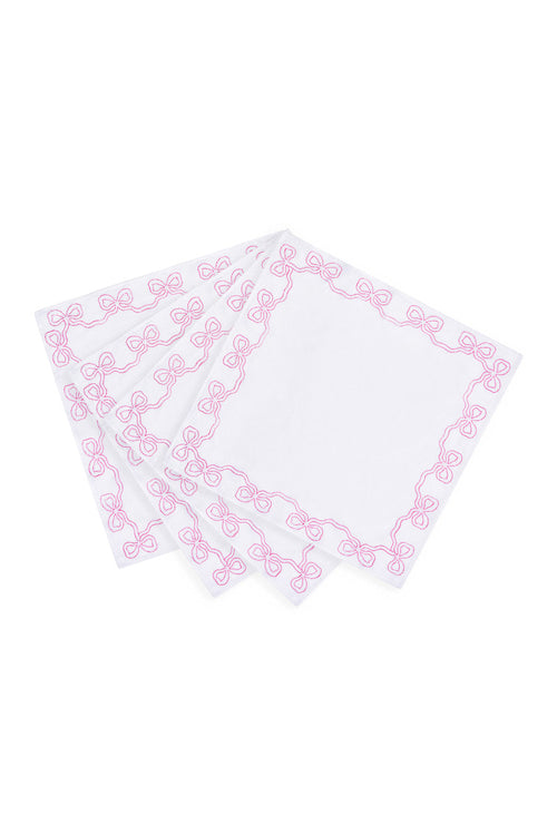 Embroidered Linen Bow Napkins - Set of 4