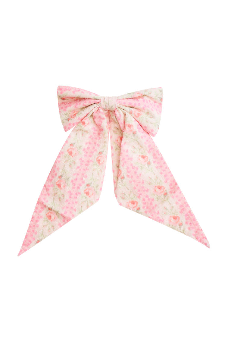 Pink floral bow clip-in.